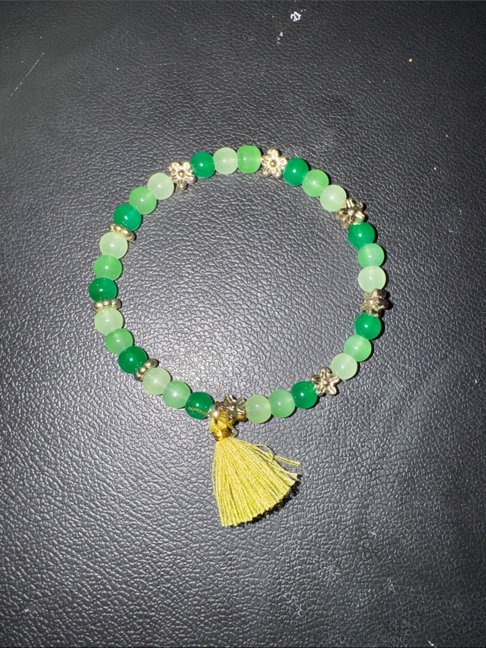 Green Beaded Bracelet with Green Tassel